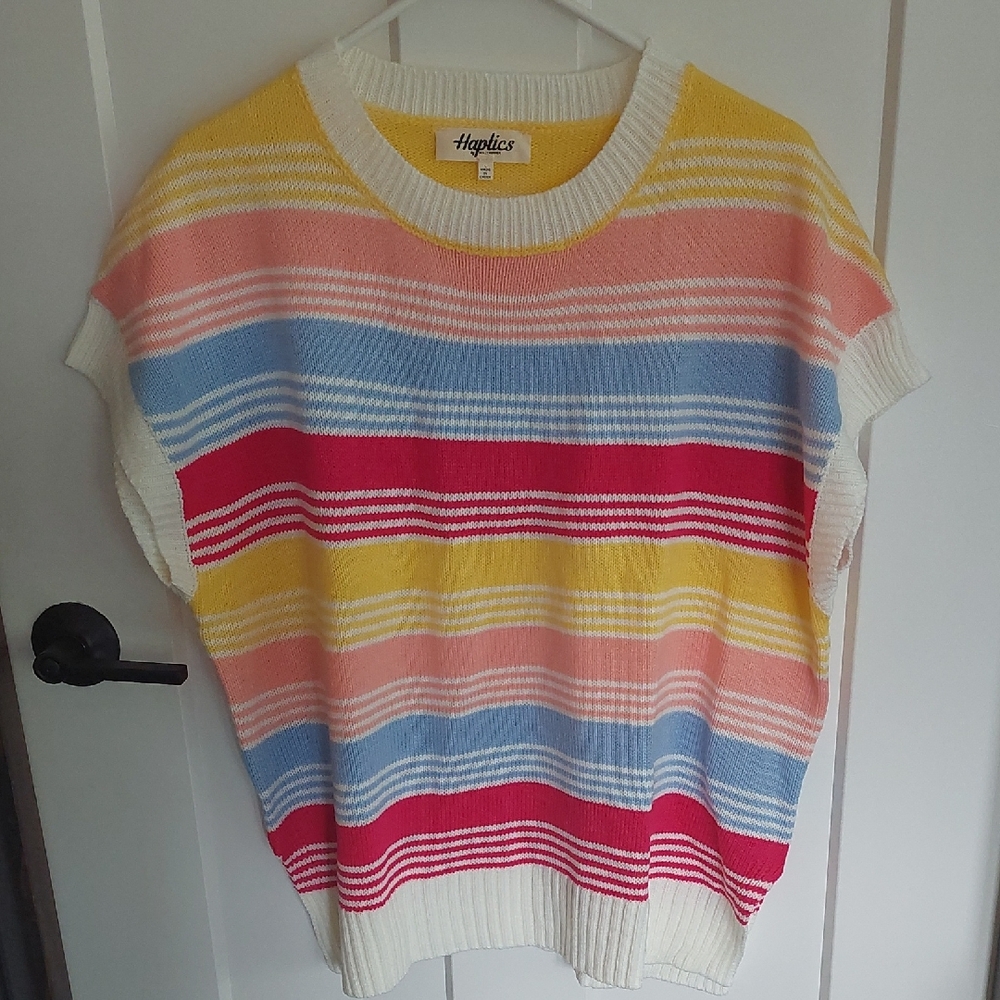Haptics By Holly Harper Size Large Yellow and White Knit Sweater
